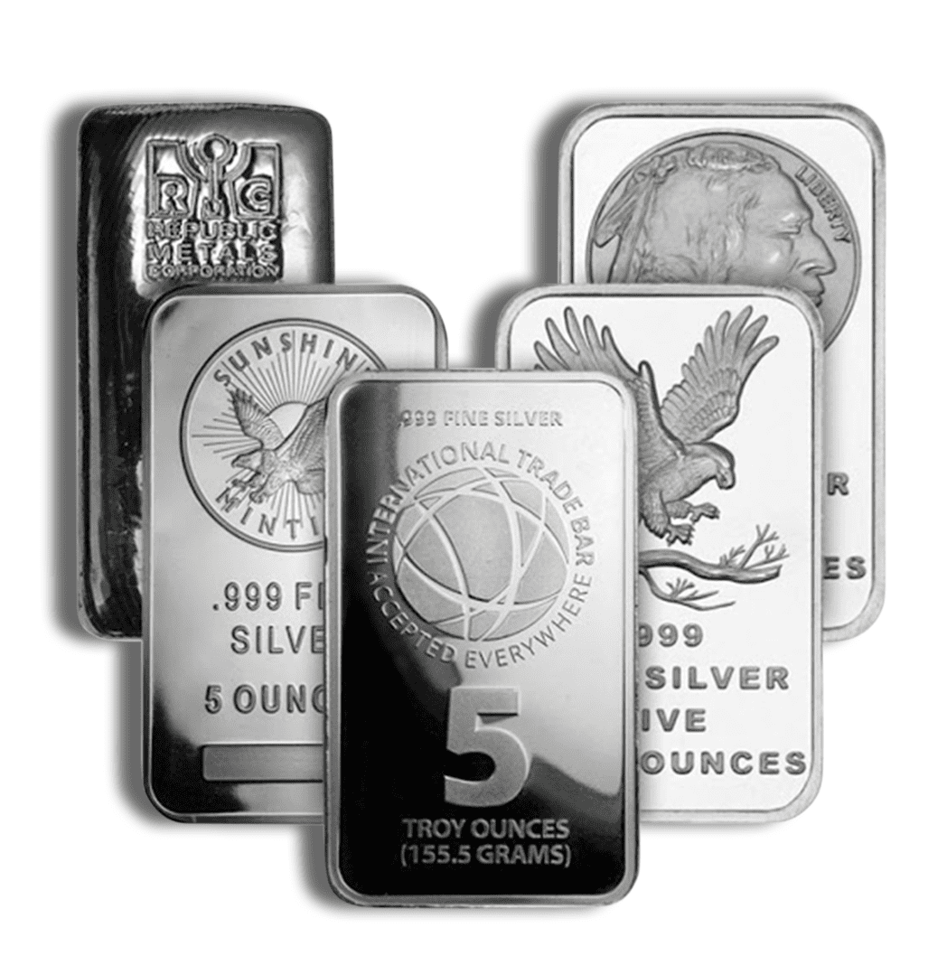 5 oz Silver Bar – .999 Fine Silver from Various Mints